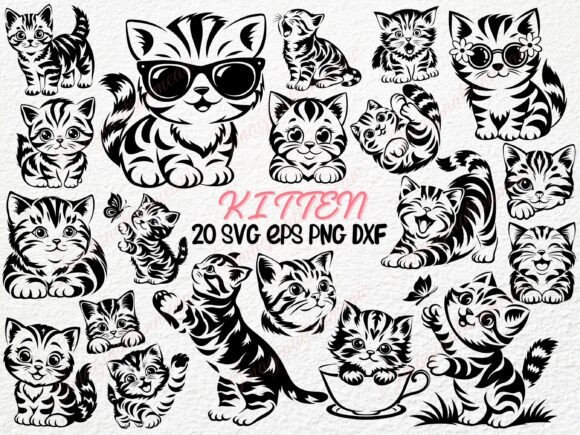 20 Cute Kitten SVG Cat Clipart
