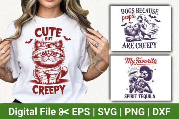 3 Creepy Halloween Shirt, Mummy Cat SVG