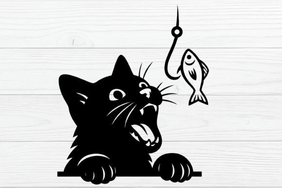 Black Cat and Fish Hook SVG