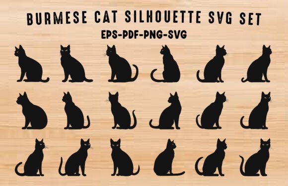 Burmese Cat SVG Silhouette Clipart Set