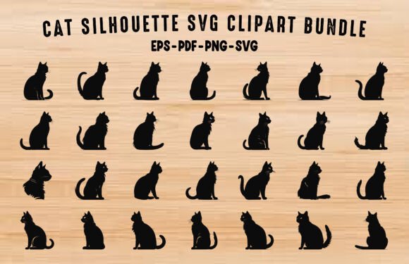Cat SVG Silhouette Vector Clipart Bundle