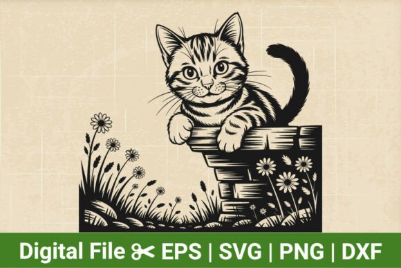 Cute Cat in Garden Shirt Design, Cat SVG