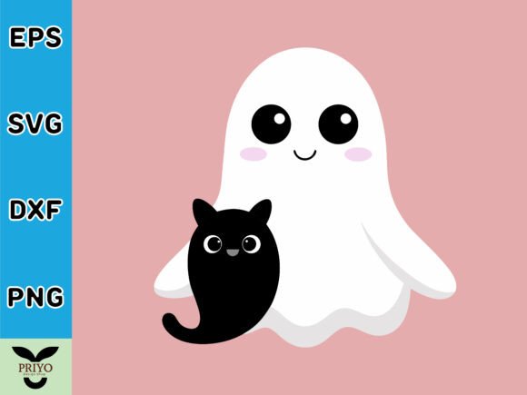 Cute Ghost and Black Cat SVG Vector