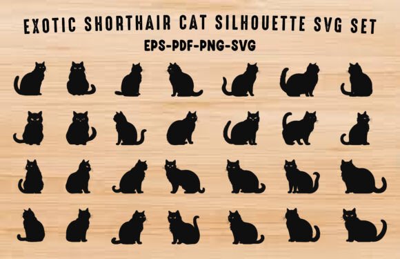 Exotic Shorthair Cat SVG Silhouette Set