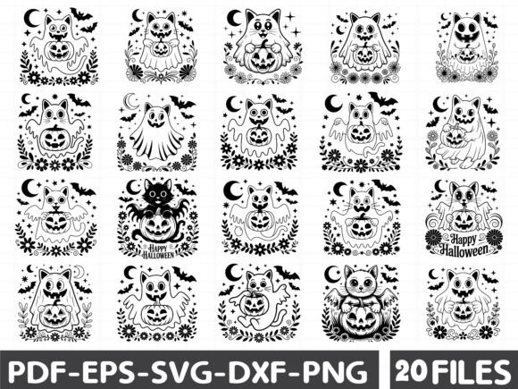 Halloween Floral Ghost Cat SVG