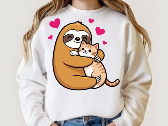 Kawaii Cute Sloth Hugging Cat SVG