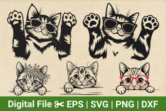 Peeking Cat SVG Bundle, Cute Cat Vector