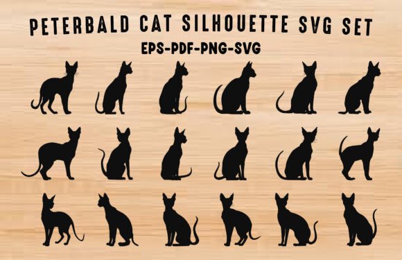 Peterbald Cat SVG Silhouette Clipart Set