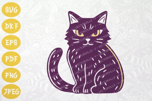 Purple Halloween Cat SVG Clipart Design