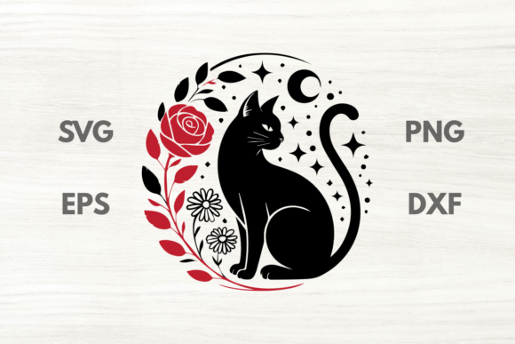 Red Rose Black Cat SVG