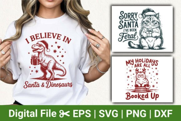 Santa and Dinosaurs SVG, Funny Cat SVG
